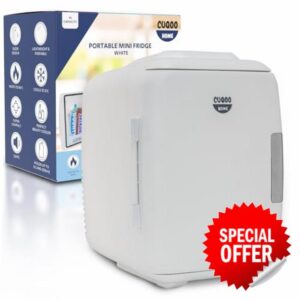 CUQOO 4L Portable Mini Fridge for Bedrooms Quiet - White - Luxury Table Top Fridge Fits 6 Cans | Makeup & Skincare Fridge | Small Fridge for Office - Beauty Fridge - Car Fridge - Powerful Mini Fridges            [Energy Class A]