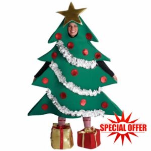 Viqwqii Adult Kid Christmas Tree Costume with Gift Shaped Shoes Holiday Cosplay Party Fancy Dress
