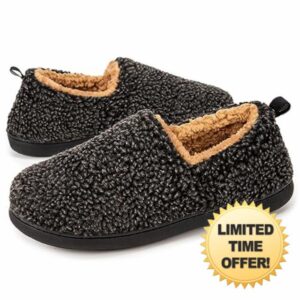 Buffeet Men's Warm Memory Foam House Slippers with Fuzzy Faux Fleece