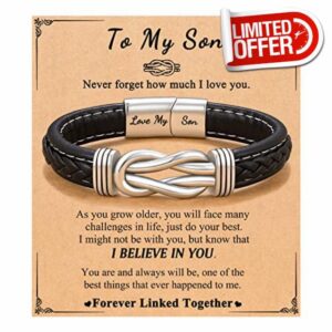 D Dongjiangjin Gift To My Son Grandson Nephew Leather Bracelet Birthday Easter Gradution Gifts for Teen Boys