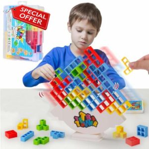 Dimoxii 64 Pcs Tower Balance Game with Plastic Box