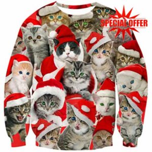 Goodstoworld Unisex 3D Christmas Jumpers Novelty Xmas Animal Elf Printed Sweatshirt Long Sleeve T-Shirt S-XXL