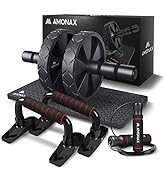 Amonax Convertible Ab Wheel Roller with Large Knee Mat for Core Abs Rollout Exercise. Double Whee...