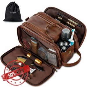 Water-Resistant Leather Toiletry Bag for Men