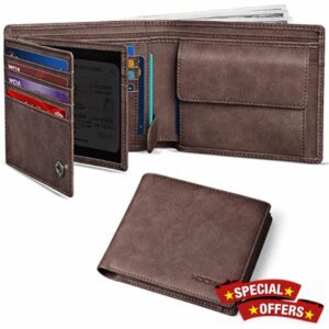 HOCRES® Mens Wallet with 15 Credit Card Holders Wallets for Men UK RFID Blocking Leather Slim Wallet 2 Banknote Compartments 2 ID Window Mutifunctional Wallet with Gift Box