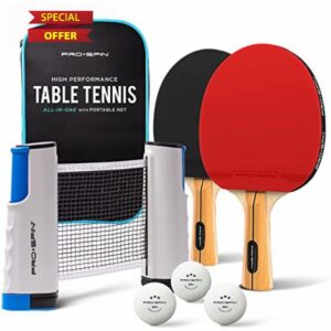 PRO-SPIN Portable Table Tennis Set | Premium All-in-One Kit with Retractable Table Tennis Net for Any Table