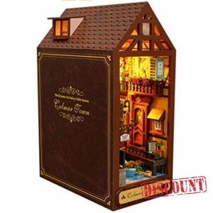 DIY Book Nook Kit - DIY Miniature Bookend Town Forest with LED Light