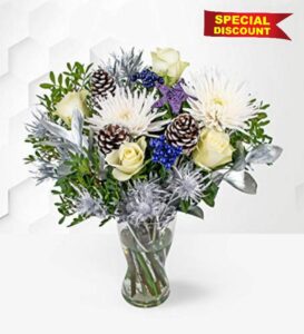 Snow White Roses and Chrysanthemums - Christmas Bouquet - Next Day Flowers