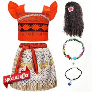 AdoraDouble Moana Costume Fancy Dress up Outfit for Girls Kids Adventure Halloween Birthday Holiday Cosplay Clothing Set Childs 1-12Y