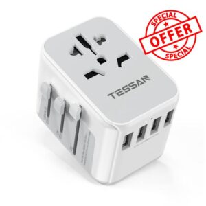 TESSAN Plug Adapter Worldwide with 4 USB and 1 AC Socket
