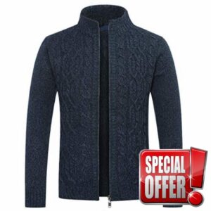 Allthemen Mens Knitted Cardigan Thick Sweater Zip Up Cardigans Classic Stand Collar Long Sleeve Casual Warm Sweatshi