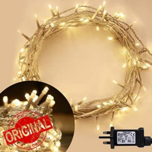 ANSIO® Christmas Lights 100 LED 10m/32ft Christmas Tree Lights for Indoor & Outdoor Warm White Decorations Fairy String Lights for Xmas Garden Bedroom & Party | Mains Powered Clear Cable            [Energy Class G]