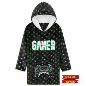 CityComfort Fleece Hoodie Blanket for Kids and Teenagers - Football One Size Kids Oversized Hoodie with Sherpa-Lined Hood Gaming Gifts for Kids