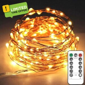 Twinkle Star 200LED 66FT/20M Copper String Lights Fairy String Lights 8 Modes LED String Lights USB Powered with Remote Control for Christmas Tree Wedding Party Home Decoration