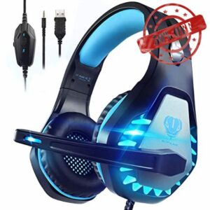 Pacrate Gaming Headset for PS4 PS5 PC Switch Xbox Headset with Noise Cancelling Wired Headset with LED Light & Mic for Mac Laptop Gaming Headset Soft Memory Earmuffs