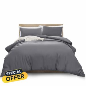 MOONLIGHT20015 Double Duvet Cover - Grey Solid Soft Double Bedding Duvet Cover Set with 2 Matching Pillowcases