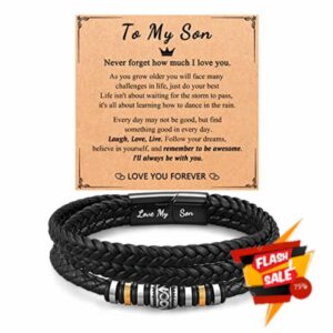 D Dongjiangjin Gift To My Son Grandson Nephew Leather Bracelet Birthday Easter Christmas Gifts for Teenage Teen Boys