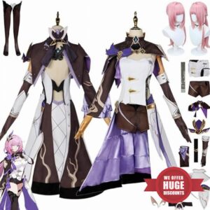 Mr.LQ Honkai Impact 3 Elysia Cosplay Costume Outfit Game Character Uniform Full Set Halloween Carnival Dress Up Suit with Headpiece False Ears Wig