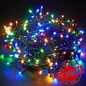 SHATCHI 100 LEDs Fairy String Lights Multicolour Indoor/Outdoor Christmas Tree/Home/Party/Wedding/Garden Decorations Green Cable 8 Modes Mains Powered Memory Auto Timer            [Energy Class A+++]