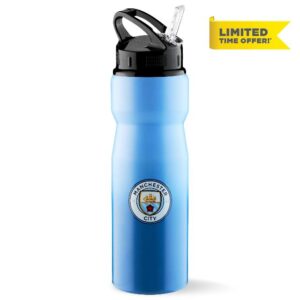 Manchester City FC Water Bottle with Straw Metal Water Bottle Football Fans Sports Work Gym - Man City Gifts for Me