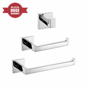 Turs 3-Piece Bathroom Accessory Set SUS 304 Stainless Steel Toilet Paper Holder Towel Bar Robe Hook Wall Mount
