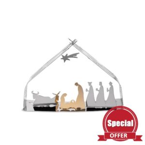 Alessi Bark Crib BM09 Design Christmas Crib Reproduction with Golden Features Stainless Steel