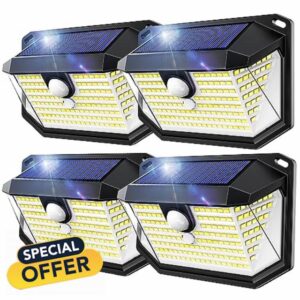 Solar Garden Lights Outdoor Super Bright Wireless 178 LED Solar Wall Lights 270° Wide Angle Solar Motion Sensor Lights IP65 Waterproof Outside Solar Powered Flood Lighting for Fence Garden 4PACK