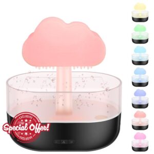 Rain Cloud Humidifier Water Drip 2 in 1 Cloud Rain Humidifier Rain Cloud Diffuser Mushroom Humidifier 7 Color Waterfall Lamp Relaxing Water Drop Sound Waterless Automatic Shut OFF for Home (Black)