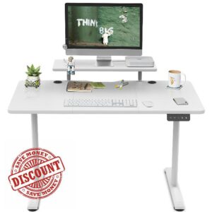 TRIUMPHKEY 120x60cm Height Adjustable Standing Desk with Monitor Shelves Height Adjustable Electric Standing Desk Storage Shelf Height Adjustable Desk Home Office Splice Board White