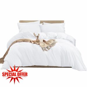 Imperial Rooms Double Duvet Cover Set – Brushed Microfiber Plain White Bedding Bed Set with Pillow Cases – Ultra Soft Button Closure Quilt Cover (200 x 200 Cm)