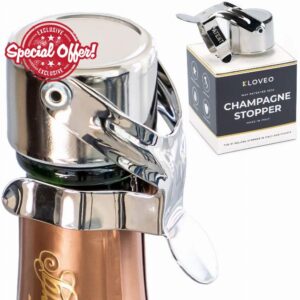 Champagne Stoppers by Kloveo - Patented Seal (No Pressure Pump Needed) Made in Italy - Professional Grade WAF Champagne Bottle Stopper - Prosecco