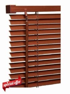 PVC wood grain Effect - window Curtains - Wand Control Shutters - 25mm Slats - 60cm x 213cm - Walnut Colour - Easy Fit Trimmable Blinds