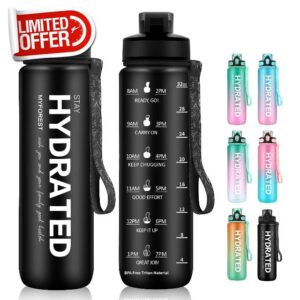MYFOREST 1Litre Motivating Water Bottle with Straw & Leakproof Flip Top Lid