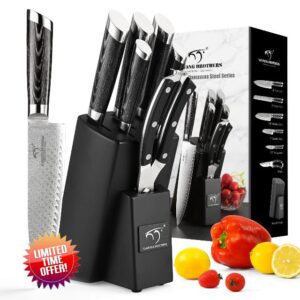 NANFANG BROTHERS Damascus Knife Set with Block