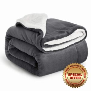 IR Imperial Rooms Sherpa Fleece Blanket Bed Throws Blankets For Sofas Soft Fluffy Thick Blanket Reversible Microfiber Throw (Grey