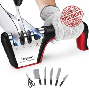 longzon Knife Sharpener - Professional 4 Stage Manual Sharpener for Sharpening Kitchen Knives