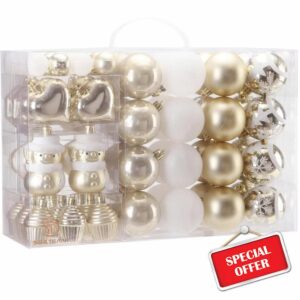 Sea Team 69 Pieces of Assorted Christmas Ball Ornaments Shatterproof Seasonal Decorative Hanging Baubles Set with Reusable Hand-held Gift Package for Holiday Xmas Tree Decorations