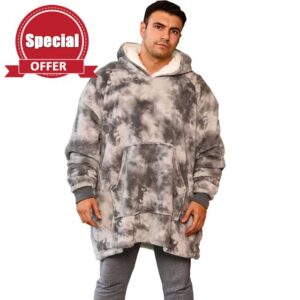 Dreamscene Tie Dye Oversized Hoodie Blanket Pullover Soft Sherpa Fleece Comfy Wearable Throw Giant Sweatshirt - Pastel Charcoal Grey