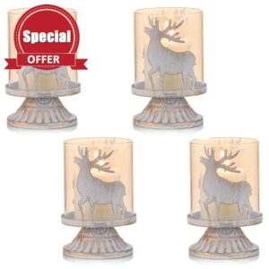 Sziqiqi Vintage Antique Metal Pillar Candle Holders Set of 4