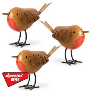 3pc Robin Ornaments for Garden Accessories - Metal Robin Garden Ornaments Outdoor Garden Gifts - Bird Ornaments for Garden Decorations Outdoor Christmas Robin Decorations - Robin Gifts for Garde