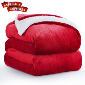 Aisbo Sherpa Fleece Throw Blanket Red - Fluffy Thick King Size Blanket Extra Large Throw for Bed