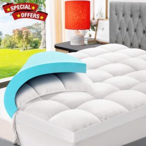 ELEMUSE Memory Foam Mattress Topper with Fluffy Pillow Top Cover