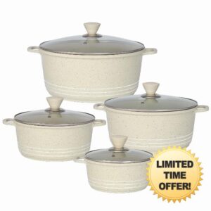 Bargain Shack Die Cast Stockpot Set -Aluminium 4Pcs Non Stick Coating Cooking Pot -Induction Stock Pot with Tempered Glass Lid with Steam Vent (20-24- 28-32 cm) (4 Pcs Marbled