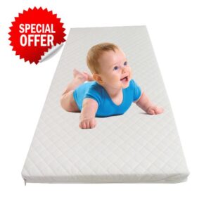 GRIZZLY FOAM Baby Travel & Home Cot Mattress Quilted Breathable - For Graco Red Kite and Mamas & Papas Fully Anti-Allergenic Removable Zipped Cover (90x60X5cm)