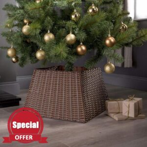 Taylor & Brown® Xmas Christmas Tree Rattan Wicker Skirt Stand Base Basket Cover Tidy Decor (Brown)
