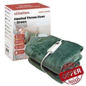 Schallen 120x160cm Soft Heated Warm Throw Over Blanket with Timer and 10 Heat Settings (Forest Green)