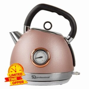 SQ Professional Epoque Pink Electric Kettle with Rose Gold Accents & Temperature Display - 2200W - 1.8L Stainless Steel