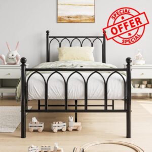 JURMERRY 3ft Single Metal Bed Frame with Headboard and Footboard Heavy Duty Foundation