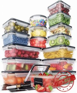Chef's Path Set of Storage Boxes - Plastic Storage Boxes with Handy Lid (16 Pieces) - Waterproof Plastic Boxes - BPA Free - Labels and 1 Chalk Marke