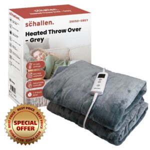 Schallen Grey Soft Heated Warm Throw Over Blanket with Timer and 10 Heat Settings 120x160cm